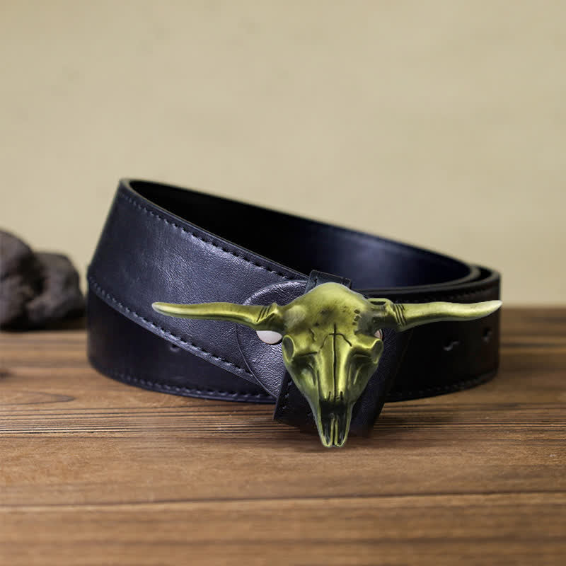 Cintura in pelle con fibbia a forma di toro Longhorn Western fai da te da uomo