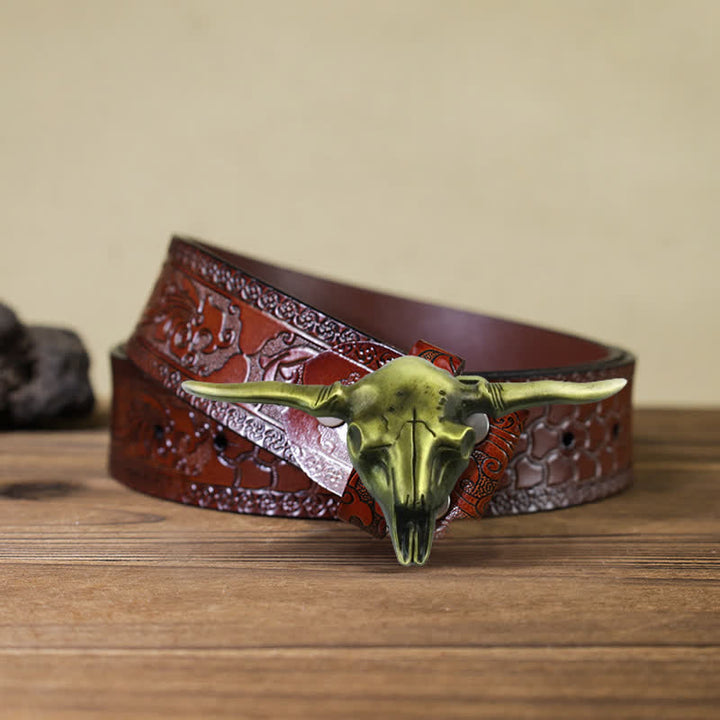 Cintura in pelle con fibbia a forma di toro Longhorn Western fai da te da uomo