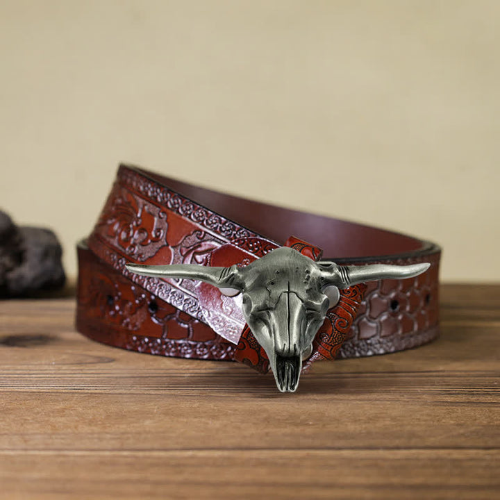Cintura in pelle con fibbia a forma di toro Longhorn Western fai da te da uomo