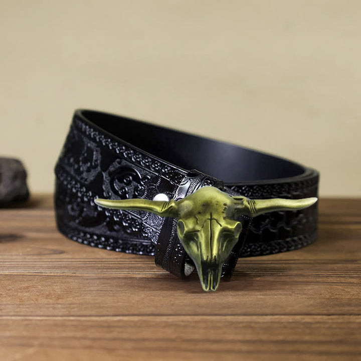 Cintura in pelle con fibbia a forma di toro Longhorn Western fai da te da uomo