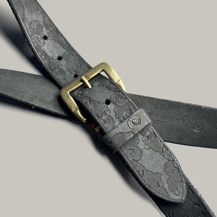 Cintura in pelle goffrata con motivo floreale vintage delicato