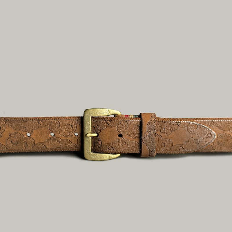 Cintura in pelle goffrata con motivo floreale vintage delicato