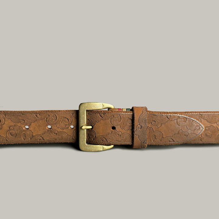 Cintura in pelle goffrata con motivo floreale vintage delicato