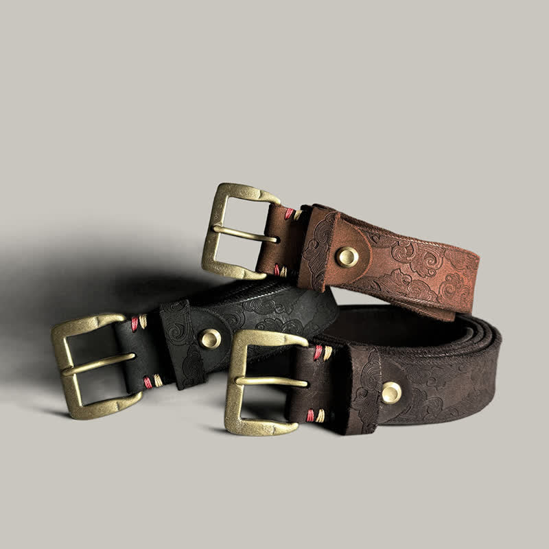 Cintura in pelle goffrata con motivo floreale vintage delicato - image 1