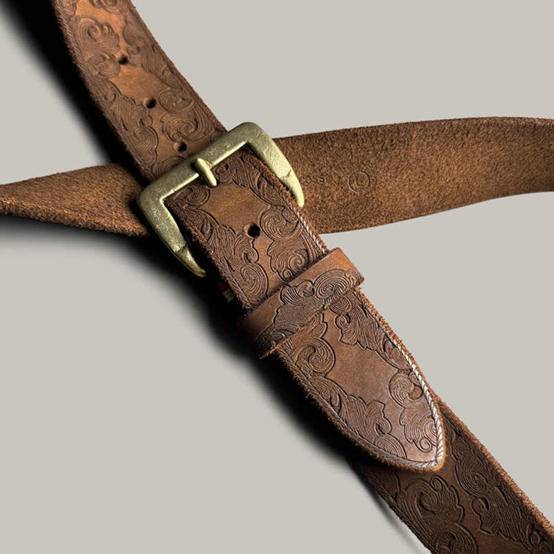 Cintura in pelle goffrata con motivo floreale vintage delicato
