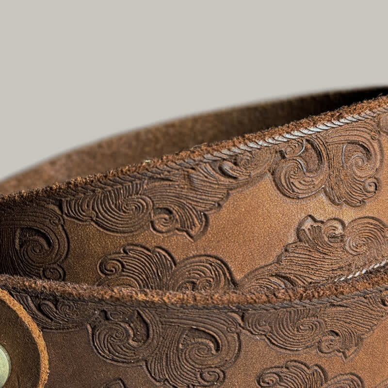 Cintura in pelle goffrata con motivo floreale vintage delicato - image 9