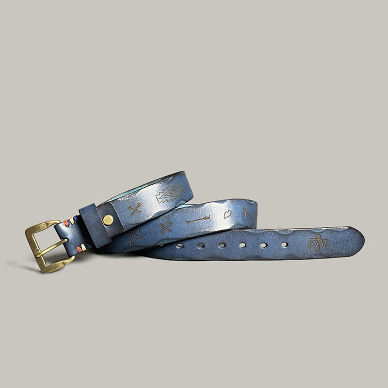 Cintura in pelle con motivo totem inciso al laser retrò casual - Blu - 44 - image 18