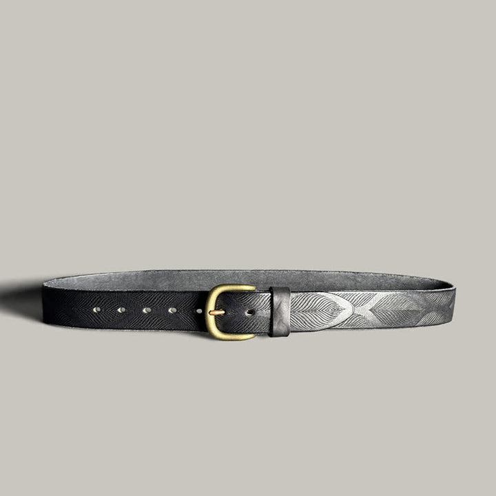Cintura in pelle goffrata personalizzata con foglie di piante invecchiate