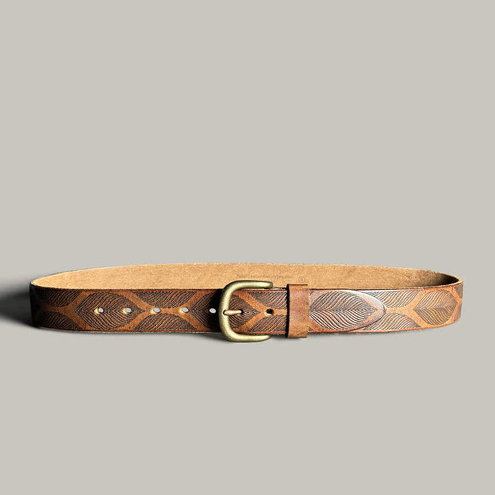 Cintura in pelle goffrata personalizzata con foglie di piante invecchiate