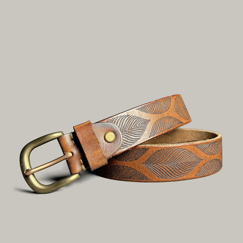 Cintura in pelle goffrata personalizzata con foglie di piante invecchiate