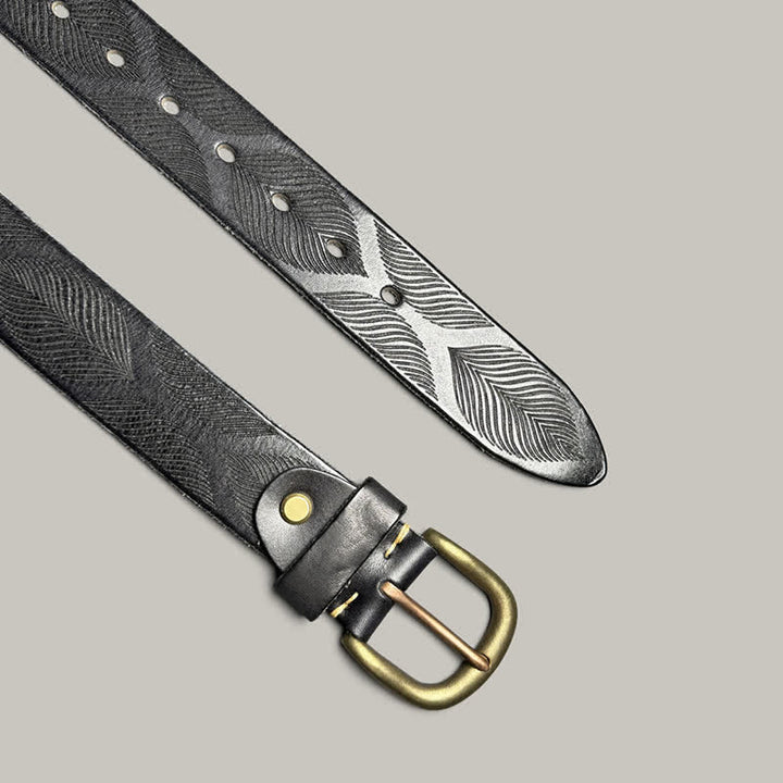 Cintura in pelle goffrata personalizzata con foglie di piante invecchiate