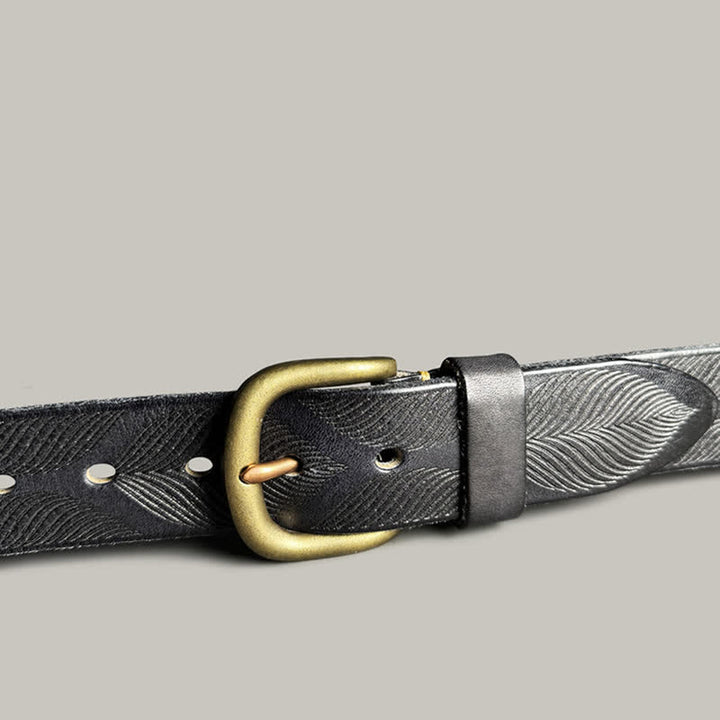 Cintura in pelle goffrata personalizzata con foglie di piante invecchiate