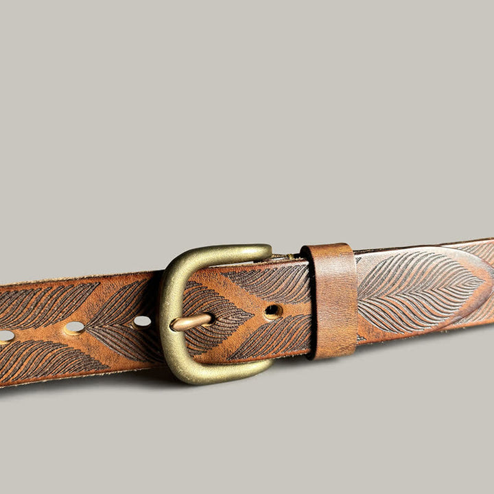 Cintura in pelle goffrata personalizzata con foglie di piante invecchiate