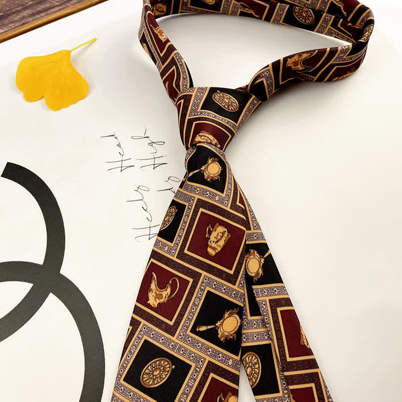 Cravatta da uomo con stampa lampada magica marrone e oro