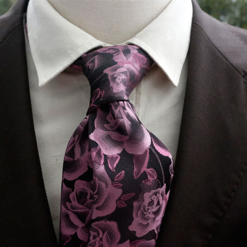 Cravatta da uomo casual con motivo floreale a rose grandi - Rosa - image 0