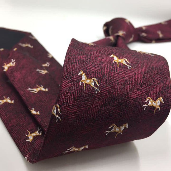 Cravatta da uomo con motivo animalier a cavallo in corsa bordeaux