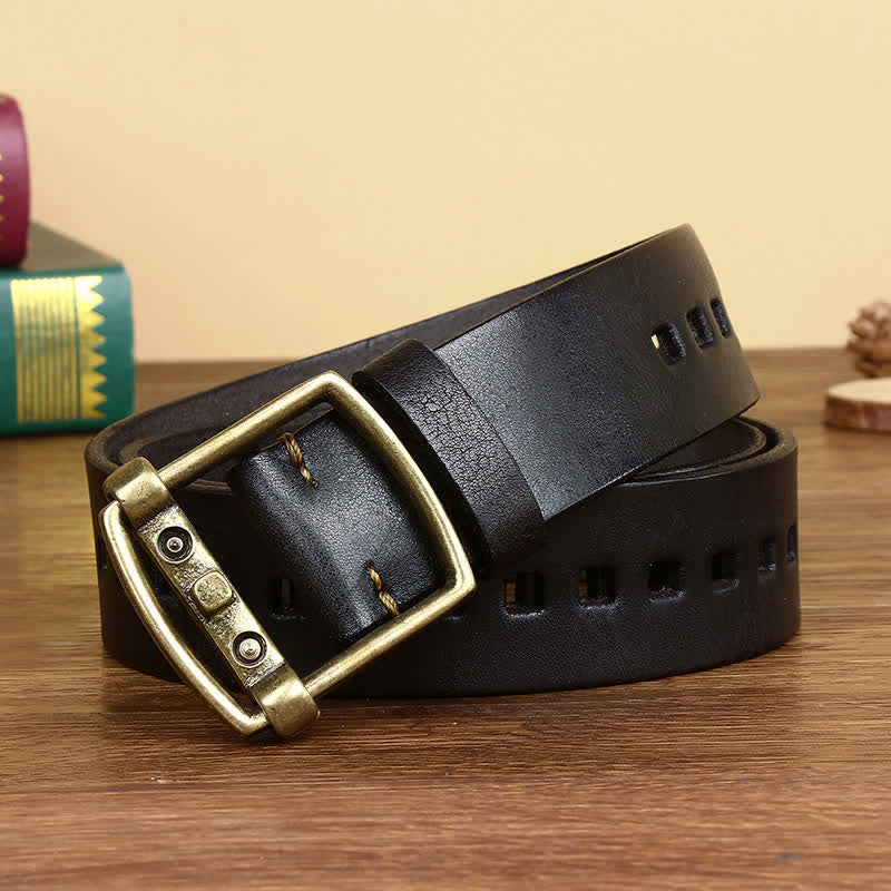 Cintura in pelle con fibbia ad ardiglione in ottone massiccio unica