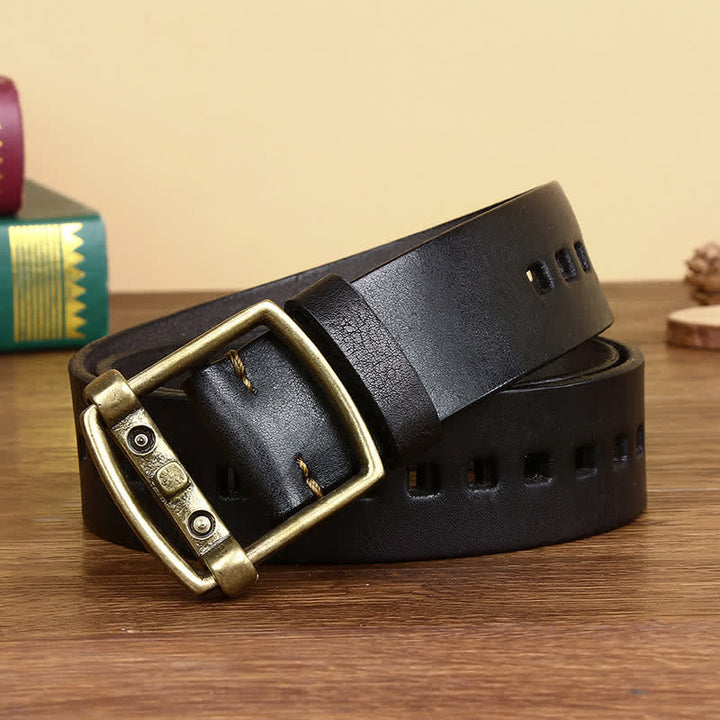 Cintura in pelle con fibbia ad ardiglione in ottone massiccio unica - Nero - 46 - image 7