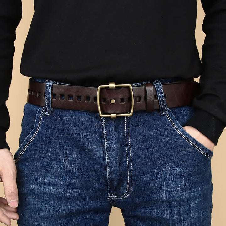 Cintura in pelle con fibbia ad ardiglione in ottone massiccio unica - image 1