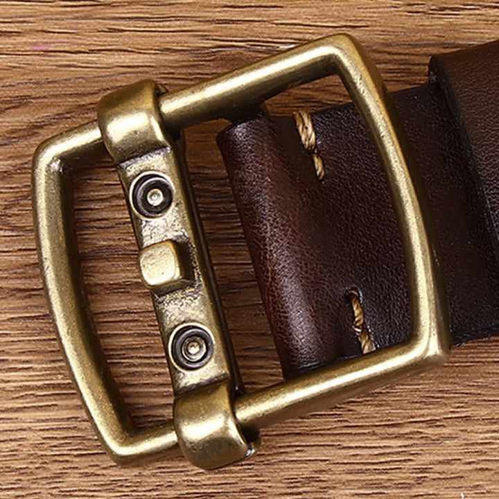 Cintura in pelle con fibbia ad ardiglione in ottone massiccio unica