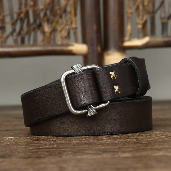 Cintura in pelle con fibbia liscia regolabile e effetto invecchiato retrò - Nero - 40 - image 5