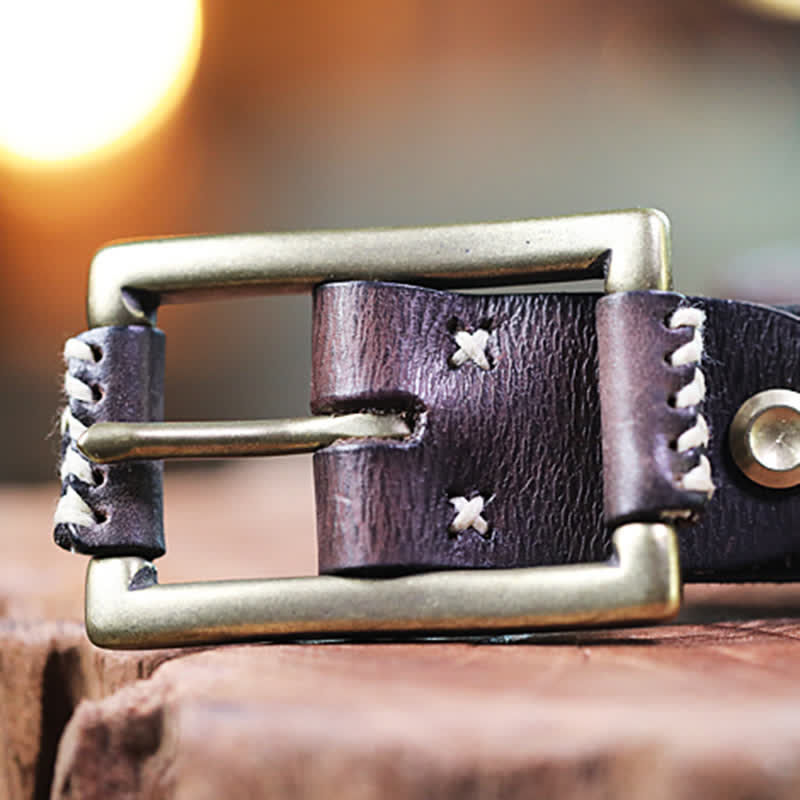 Cintura in vera pelle fatta a mano con jeans retrò cuciti