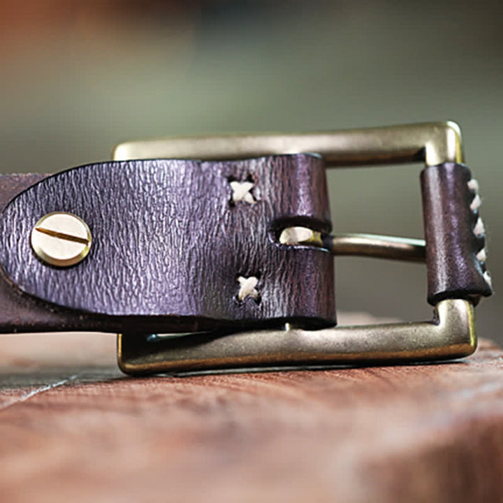Cintura in vera pelle fatta a mano con jeans retrò cuciti