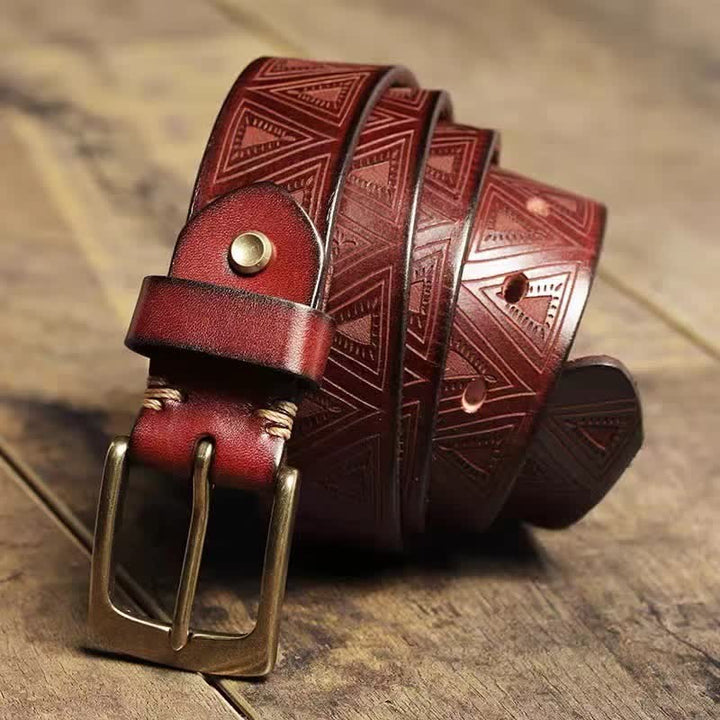 Cintura in pelle con motivo goffrato triangolare occidentale