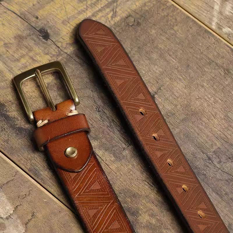 Cintura in pelle con motivo goffrato triangolare occidentale