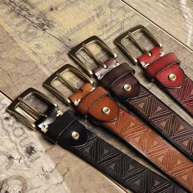 Cintura in pelle con motivo goffrato triangolare occidentale
