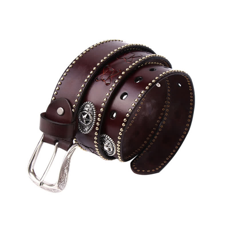Cintura in pelle con borchie a stella a cinque punte in stile Weathern