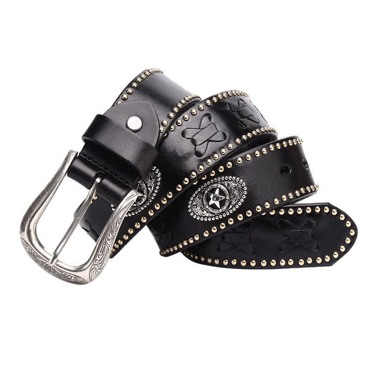Cintura in pelle con borchie a stella a cinque punte in stile Weathern - Nero - 44 - image 0