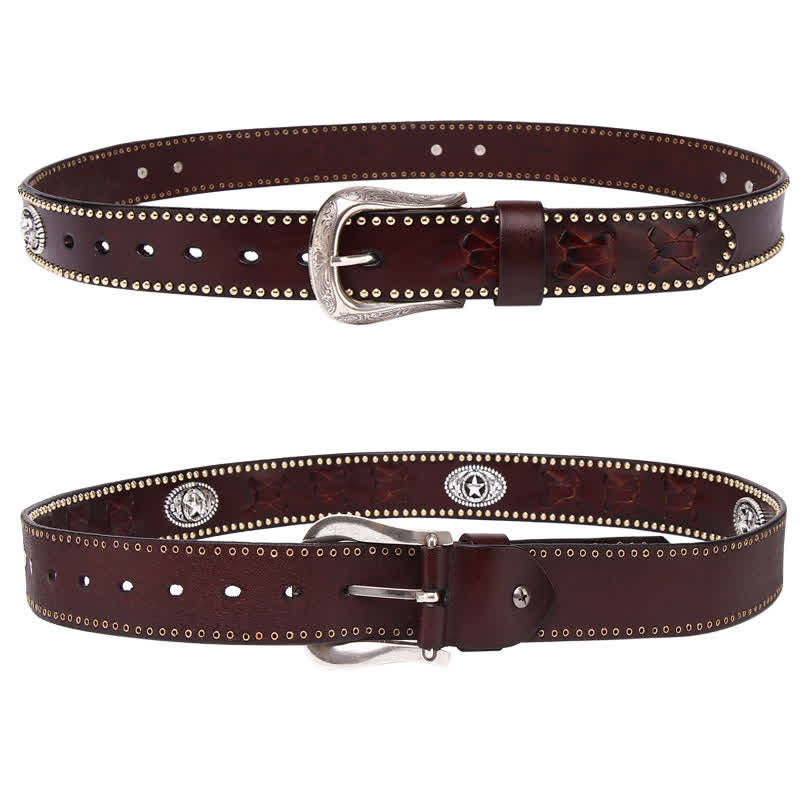 Cintura in pelle con borchie a stella a cinque punte in stile Weathern