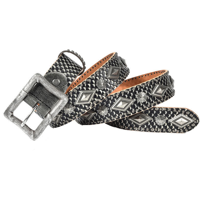 Cintura in pelle con rivetti e motivo a pelle di serpente con personalità - Grigio scuro - 44 - image 0
