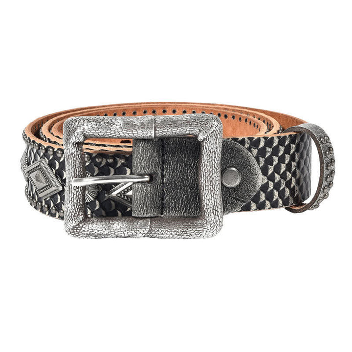 Cintura in pelle con rivetti e motivo a pelle di serpente con personalità - image 3