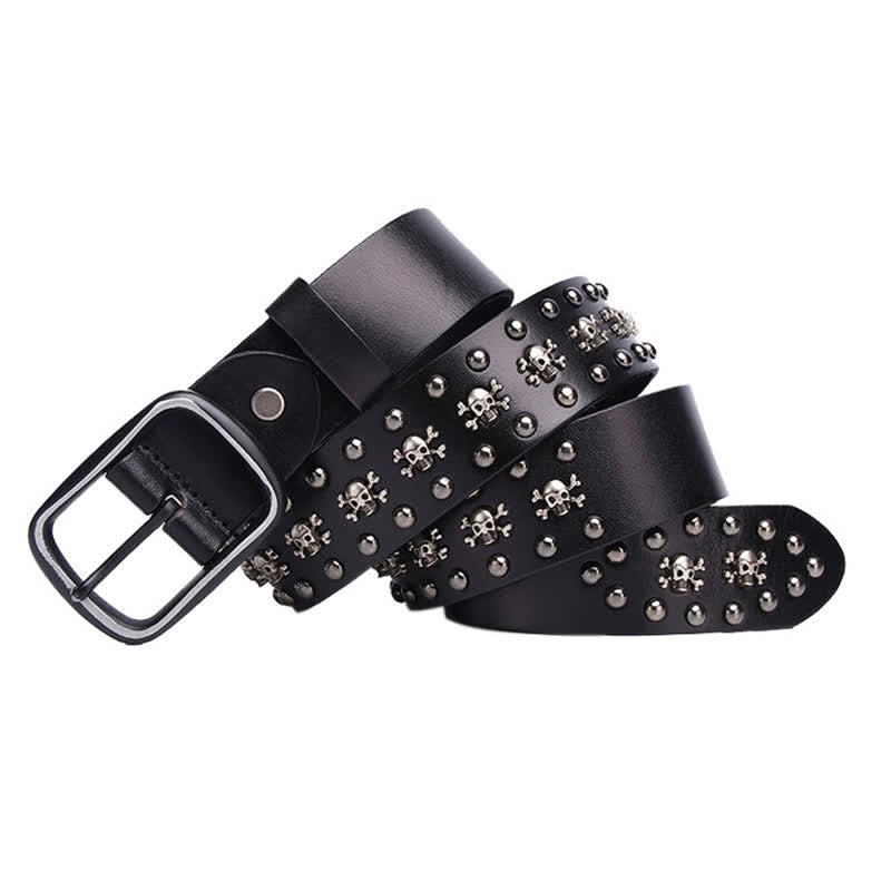 Cintura in pelle con borchie gotiche e mini teschio con rivetti - Nero - 44 - image 0