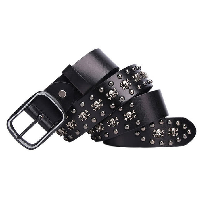 Cintura in pelle con borchie gotiche e mini teschio con rivetti - Nero - 44 - image 0