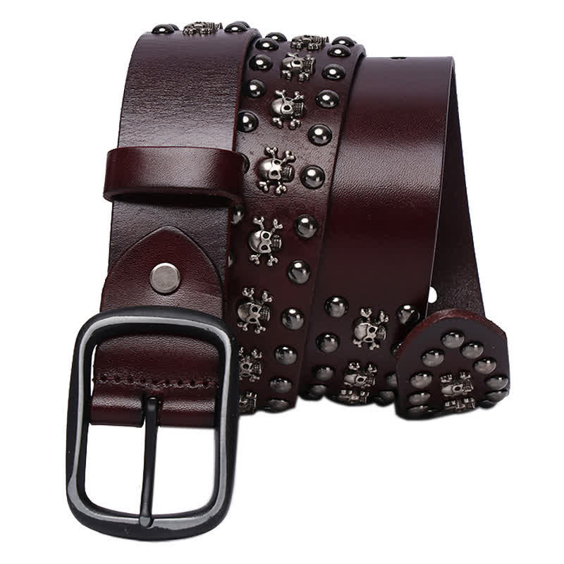 Cintura in pelle con borchie gotiche e mini teschio con rivetti - image 11