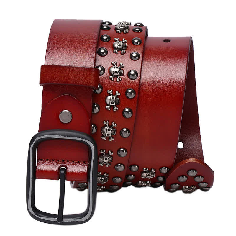 Cintura in pelle con borchie gotiche e mini teschio con rivetti - image 14
