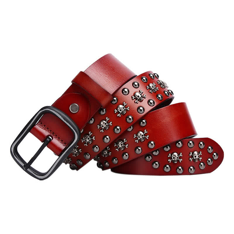 Cintura in pelle con borchie gotiche e mini teschio con rivetti - Arancia - 44 - image 13