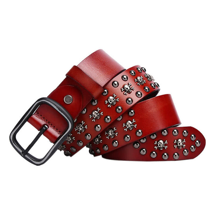 Cintura in pelle con borchie gotiche e mini teschio con rivetti - Arancia - 44 - image 13