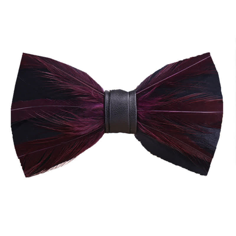 Papillon con piume pre-annodato rosso bianco bordeaux
