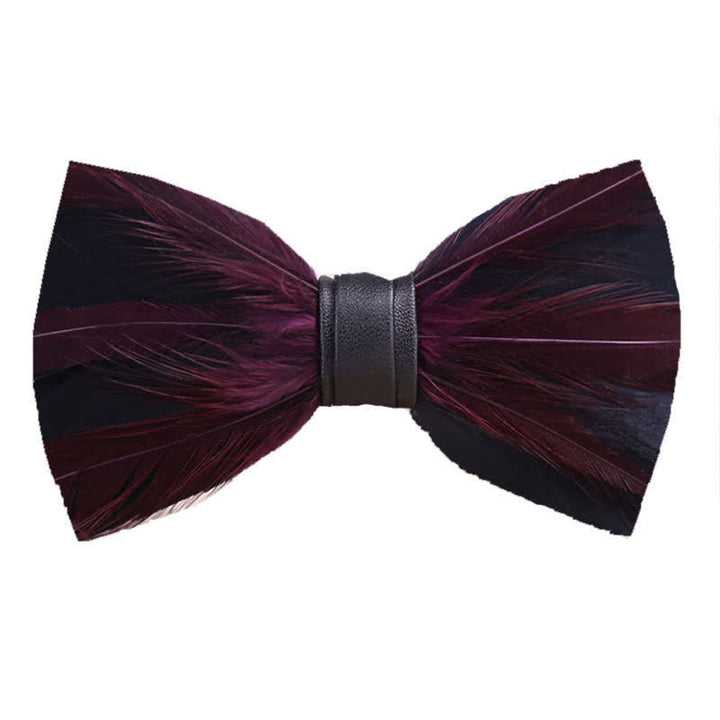 Papillon con piume pre-annodato rosso bianco bordeaux