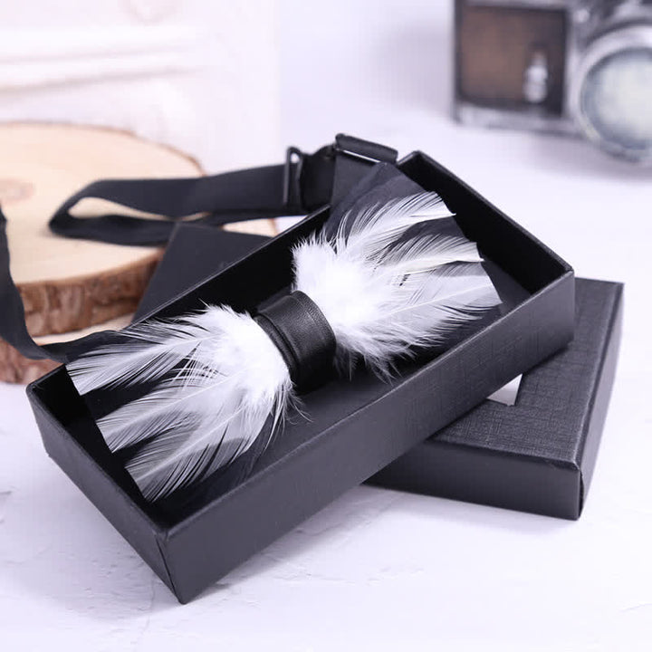 Papillon con piume pre-annodato rosso bianco bordeaux