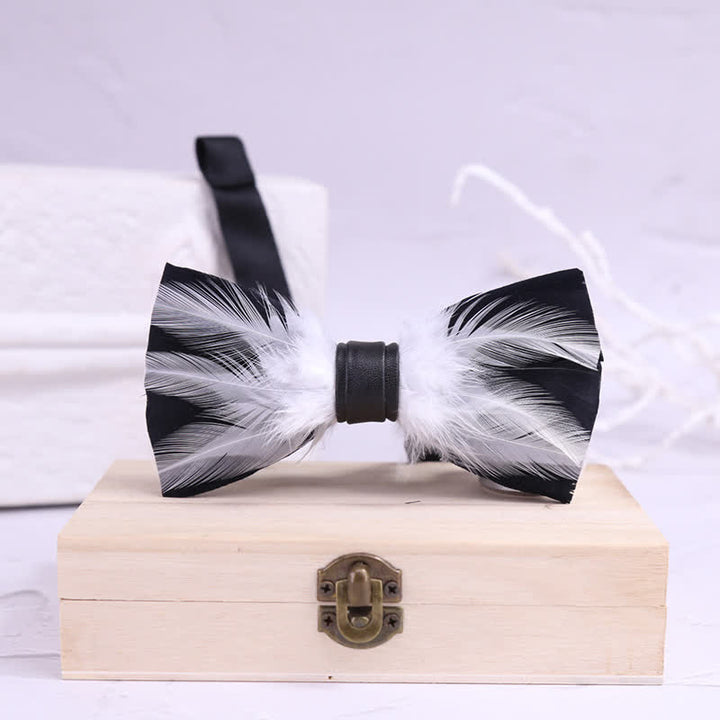 Papillon con piume pre-annodato rosso bianco bordeaux