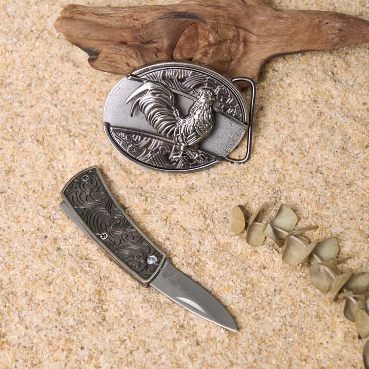 Set di fibbie per cintura in pelle con coltello pieghevole nascosto fai da te Wild Life