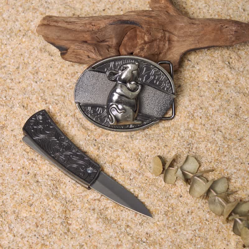 Set di fibbie per cintura in pelle con coltello pieghevole nascosto fai da te Wild Life