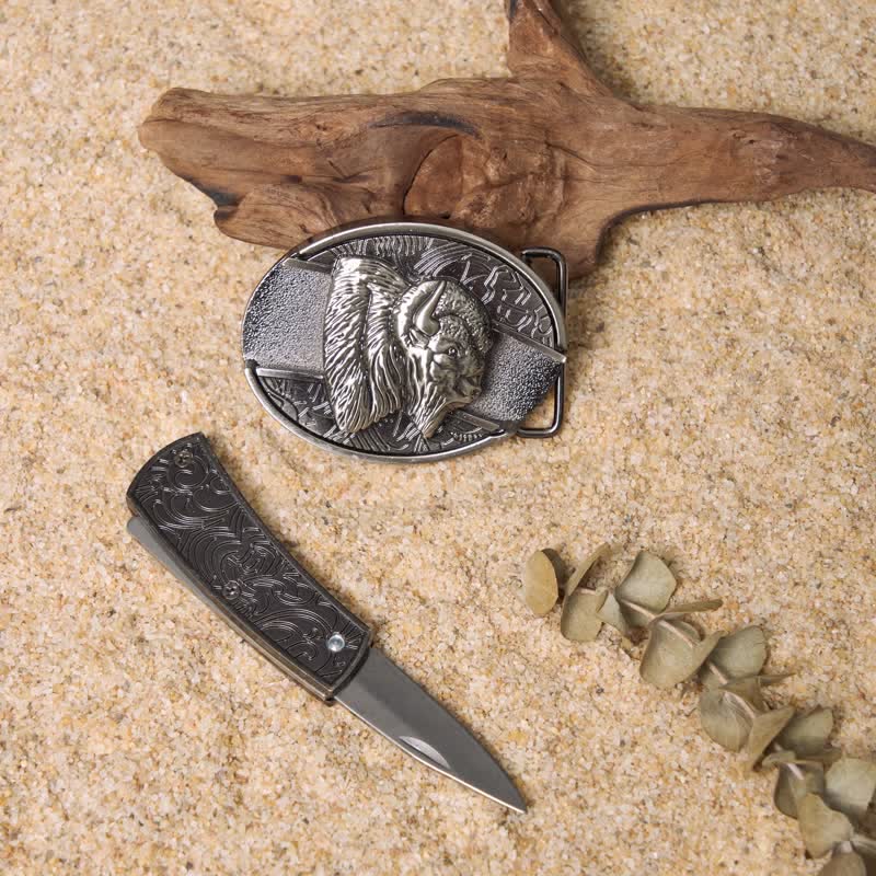 Set di fibbie per cintura in pelle con coltello pieghevole nascosto fai da te Wild Life