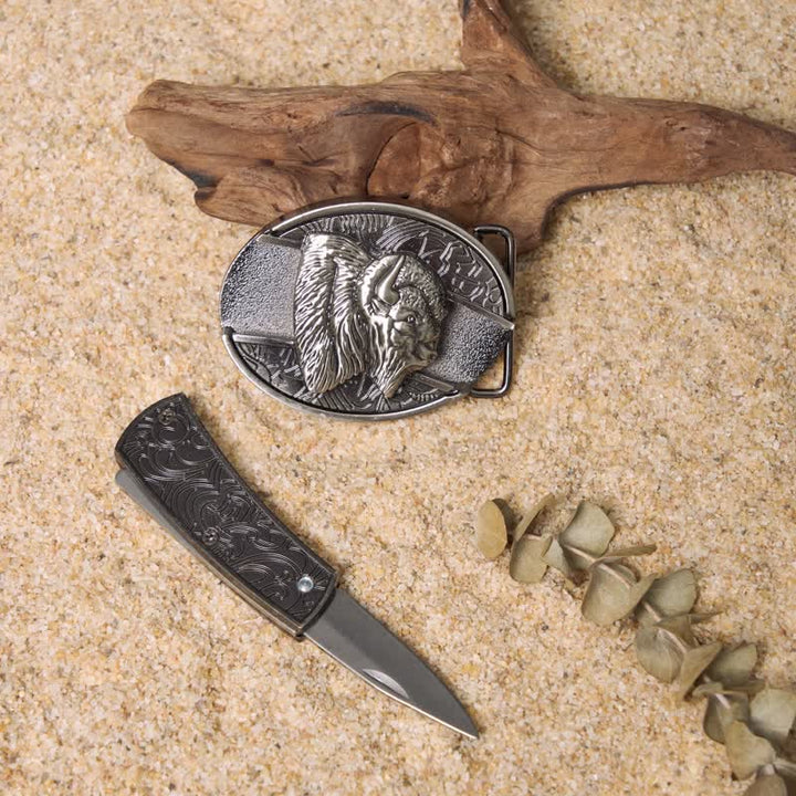Set di fibbie per cintura in pelle con coltello pieghevole nascosto fai da te Wild Life