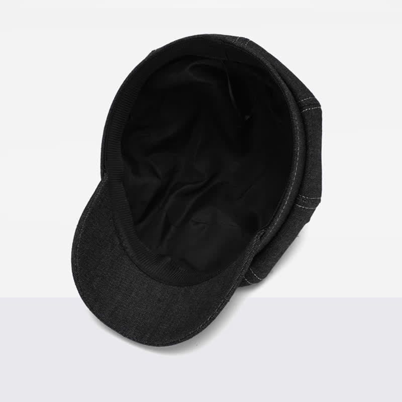 Cappello basco con visiera da giornalaio in denim con linea bianca